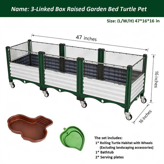 Modular Raised Garden Bed Turtle Enclosure, Large Rolling Reptile Habitat