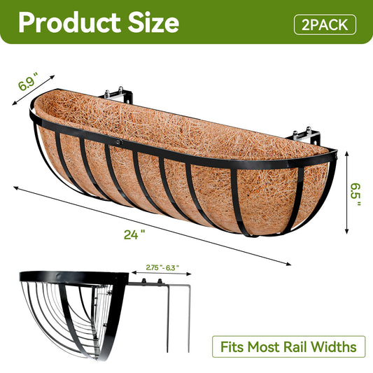Halatool 24 Inch Railing Planter Box, 2 Pack Trough Planter Box for Outdoor