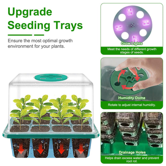Zorpupoa 5 Packs Seed Starter Tray, Seed Starter Kit with Grow Light Humidity Dome Germination Kit 5-Level Brightness 4 Timers Mini Propagator for Indoor Greenhouse Seeds Growing Starting