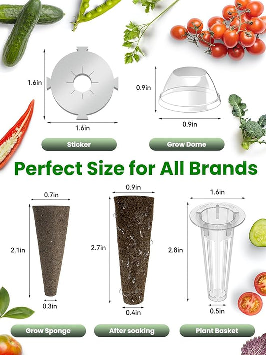 inbloom Grow Anything Seed Pod Kit for AeroGarden, Ahopegarden, GARDENCUBE, iDoo, MUFGA Hydroponic Growing System, 200 Pcs Indoor Garden Supply with 50 Grow Sponges, 50 Baskets, 50 Domes and 50 Labels