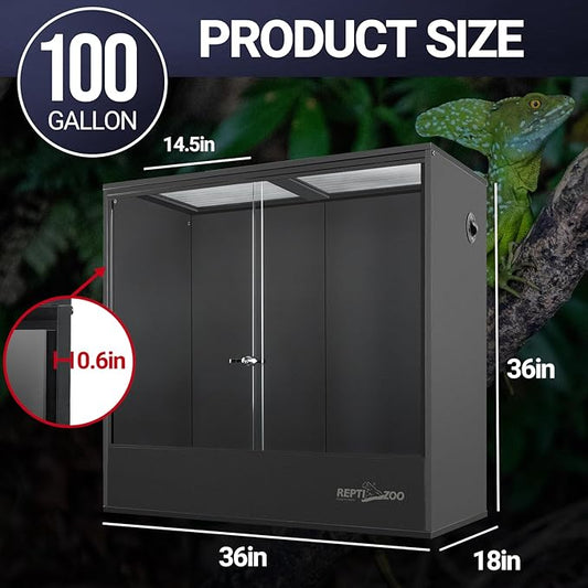 REPTIZOO 100 Gallon PVC Reptile Tank, 36x18x36 inch Extra Tall Large Reptile Enclosure, Chameleon Frog Gecko Lizard Arboreal Terrarium with Sliding Door & Screen Ventilation