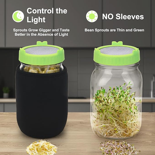 Lulonpon Sprouting Kit, 2 Sprouting Jar Kits, Wide Mouth Quart Mason Jars with Stainless Steel Screen Sprout Lids,1000ml Sprouts Growing Kit, Seed Sprouter Set for Growing Broccoli, Bean, Alfalfa 