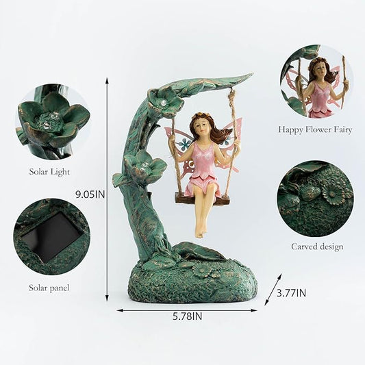 Garden Flower Fairy Outdoor Statue Decor Funny Swing Fairy Ornaments Figurines for Patio Lawn Yard Porch Outside Garden Gifts,9.05 Inches Tall 