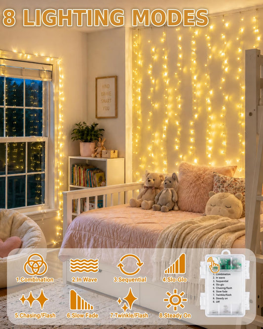2 Pack 200 LED Battery Operated String Lights, 8 Modes Twinkle Fairy Lights