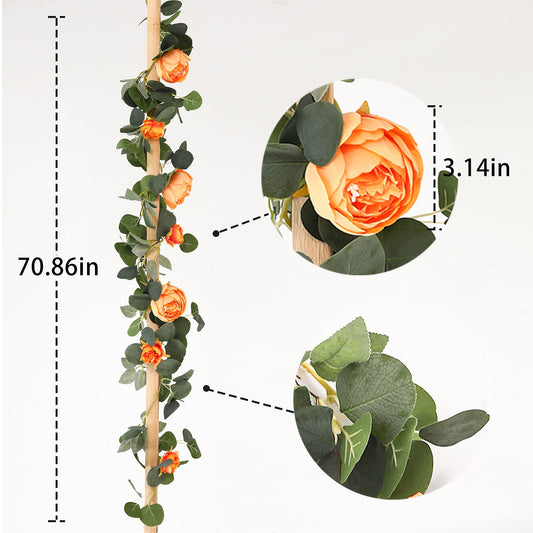 MISSPIN 2pcs Artificial Flowers Garland Spring Eucalyptus Garland Vintage Fake Flower Peony Rose Vine Greenery Decorative Wall Hanging Plant for Wedding Arch Door Arrangement Party Decor
