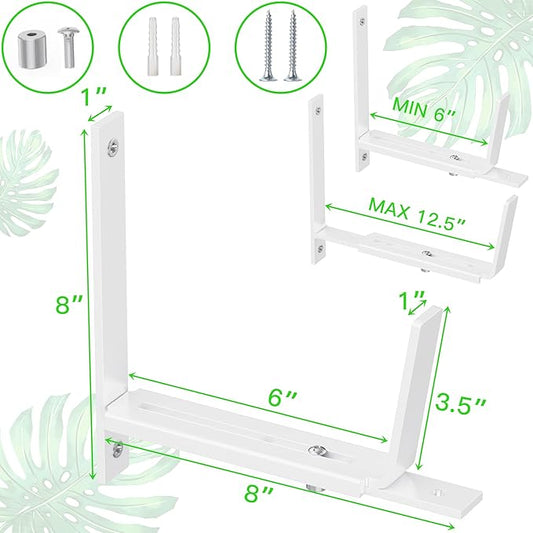 Y&M 4 PCS Adjustable Window Box Brackets for Planter Box, Heavy Duty Wall Mounted Hooks Hangers for Flower Baskets Holder Durable