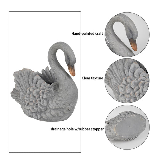Unique Planters Swan Flower Pot Large – 18.5 Inch Planter Pots for Indoor Outdoor Concrete Finish Animal Swan Planters Resin Planter Garden Decoration Pot for Plants 18.5*9.75*14.5 Inch LC Lcdecohome