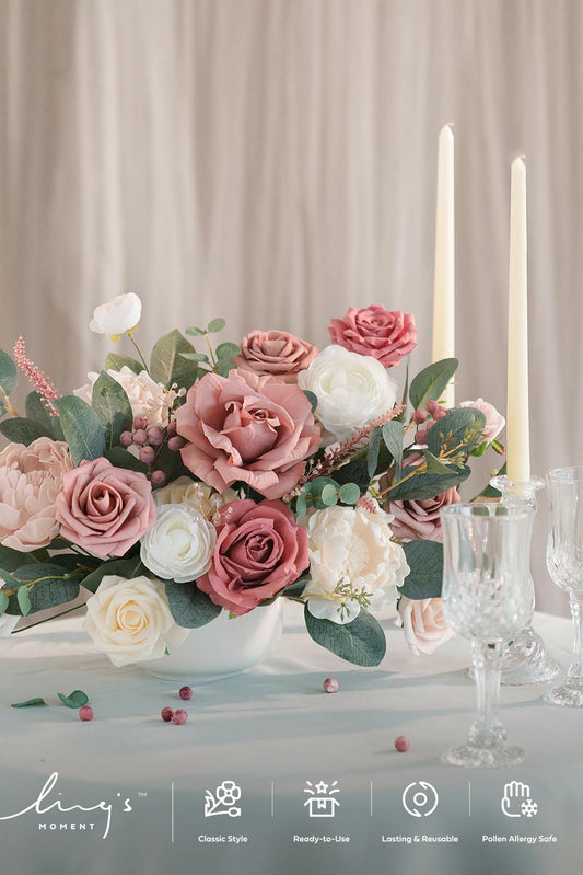 Ling's moment Fake Flowers Box, Cinnamon Rose & Ivory Grand Combo