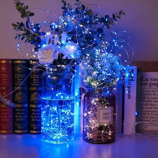 4-Pack 50 LED Christmas Fairy Lights Battery Operated with Timer, 16FT Waterproof Starry String Lights Outdoor Indoor Cuttable Fairy Lights for Bedroom Home Wedding Party Christmas Decoration (Blue)