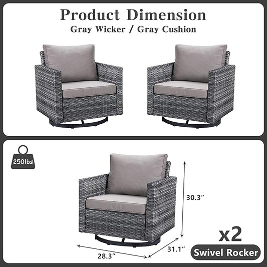Belord Wicker Chairs Outdoor Bistro Set Oversize Patio Swivel Rocker, Rattan Outdoor Seating Set of 2 Swivel Glider Chairs Wicker Furniture for Porch Deck Backyard with Water-Resistant