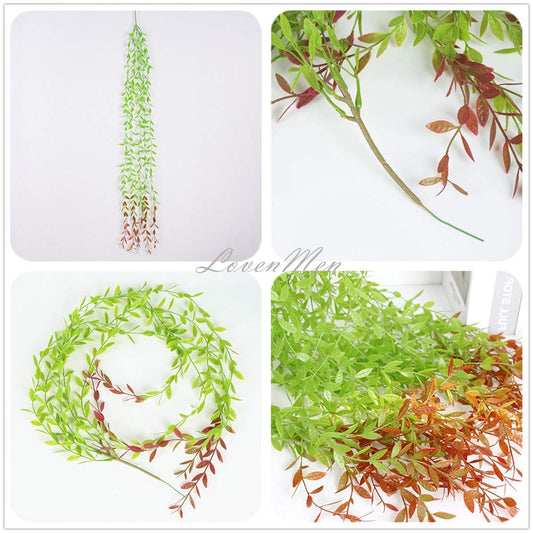 Artificial Hanging Vines, 10 Pack Fake Ivy Weeping Willow Greenery Leaves Plastic Plants Faux Garland Vine UV Resistant for Indoor Outdoor Garden Door Wall Baskets Wedding Party Decoration - Red