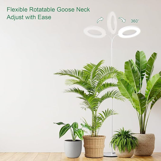 LBW Full Spectrum Grow Light with Stand for Large & Tall Indoor Plants, Adjustable Height 48.8–68'', Auto Cycle Timer 4/8/12H, 4-Level Dimmable Floor Plant Light (White)