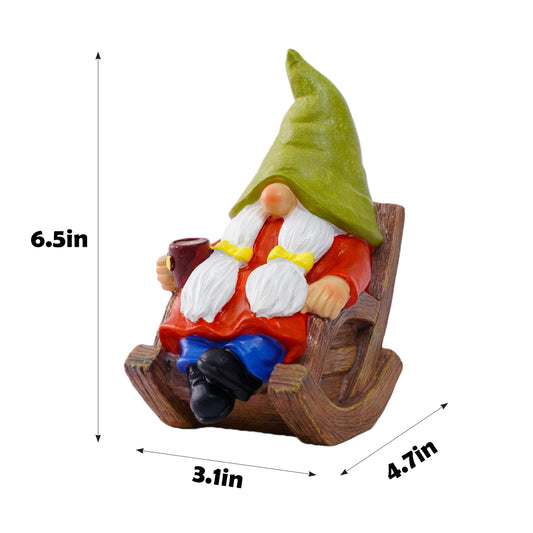 Solar Powered Relax Garden Gnome Statue, Rocking Chair Gnome 6.5“ with Glowing LED Nose & Coffee Cup, Hand Painted Resin Outdoor Indoor Decor Ornament for Patio Lawn Yard Home, Calming Novelty Gift