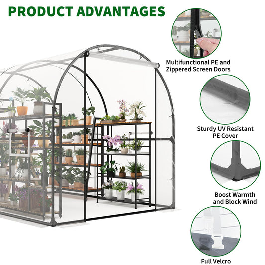 Patikuin Large Walk-in Tunnel Greenhouse, Heavy Duty Galvanized Steel Frame, Mesh Door & Windows, Roll-Up Zipper Door, UV-Protected PE Cover for Garden Plants
