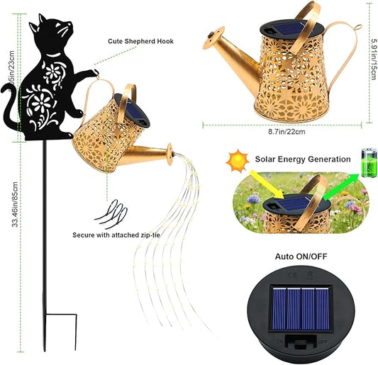 Solar Lights Outdoor, 2 Pack Black Cat Solar Watering Can Lights, Birthday Gifts for Women Mom Cat Lover Mother's Day Christmas, Waterproof Hanging Lantern Garden Decor Outside Patio Yard Pathway