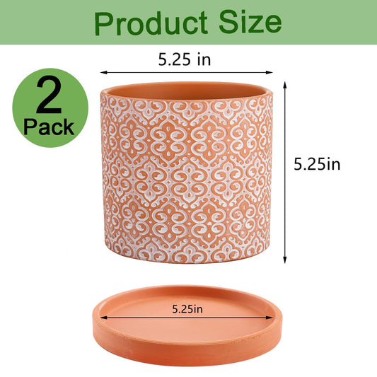 Frcctre 2 Pack Terracotta Pots for Plants, 5 Inch Succulent Planter Pot with Drainage Hole and Saucer, Clay Pottery Pots for Indoor Plants, Cactus, Succulent, Herbs