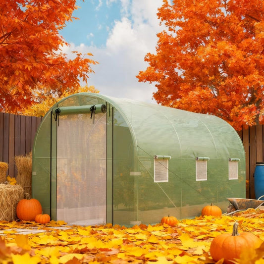 Walk-in Tunnel Greenhouse with Galvanized Steel Frame, UV-Resistant PE Cover, Ventilated Mesh Door & Windows for Vegetable Flower Seedling Gardening, 78.3" W x 175.6" D x 78.7" H, Green