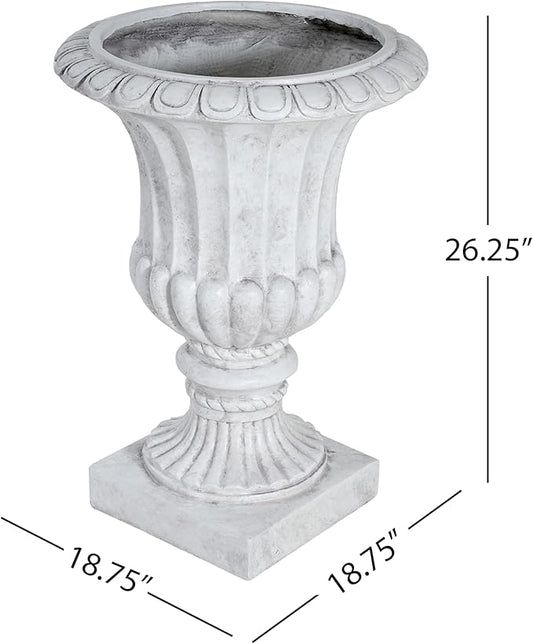Merax 26.25'' Tall Antique Urn Planter, Classic Garden Urn for Indoor & Outdoor Use, Large Patio & Living Room Decor Planter, White