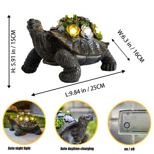 Brilliant Prospect Solar Powered Succulent Turtle Statue, Resin Garden Decor with LED Lights, Waterproof Outdoor Ornament for Patio, Yard, Lawn, Porch, Unique Housewarming Gifts