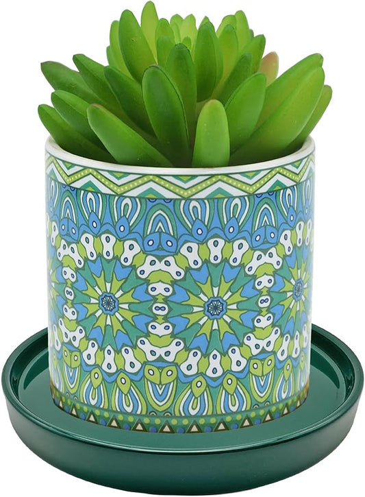 2 Pack Ceramic Plant Saucer Pot Tray 8 Inch, Planter Saucers 4 5 6 7 8 9 10 11 12 Inch for Indoors Outdoor, Durable Sturdy Flower Drainage Tray for Glazed Pots Base (8.5 Inch Green)