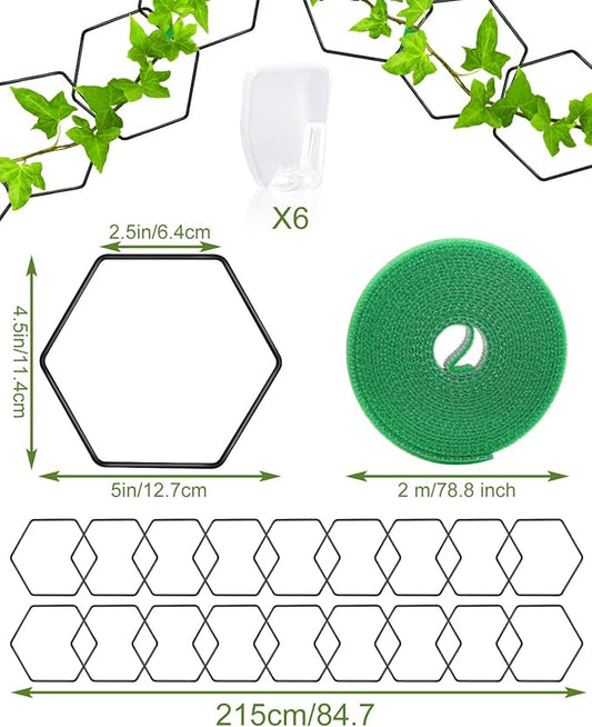 18 Pcs Garden Chain Trellis for Indoor Climbing Plants, Unique 6-Corner Plant Accessory with Hooks and Ties, Wall Trellis Plant Support for Hoyas, Ivy, Monstera Outdoor (Black)