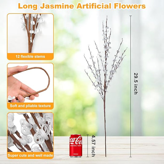 5pcs 29.5" Faux Jasmine Artificial Flowers Tall White Floral Branches Stem for Home Wedding Vase Filler Party DIY Decoration