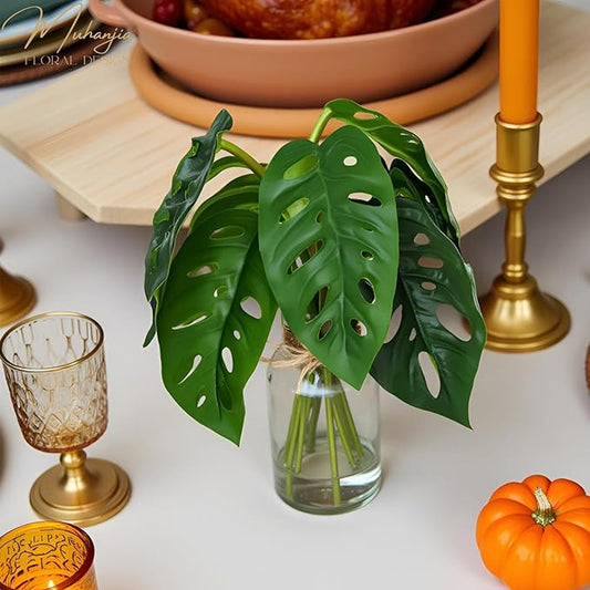 Muhanjia Artificial Flowers Turtle-Back, Alocasia Leaf, in Glass Vase with Faux Water,7Pcs Artificial Leaves Real Touch Latex Leaves for Centerpiece (1, Turtle-Back Leaf)
