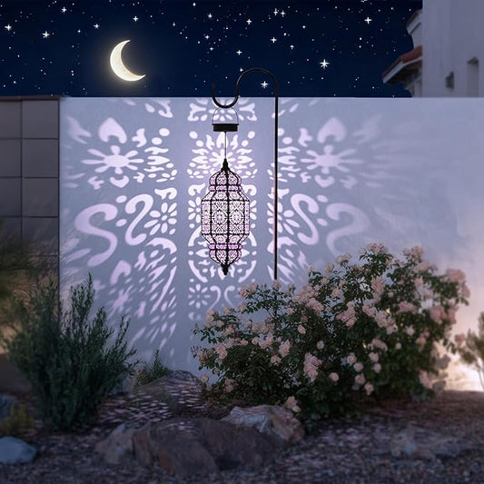18 Inch High Large Hanging Solar Lights Outdoor Garden Decor, Decorative Waterproof Plastic Moroccan Solar Lantern Lamp, Outside Decorations for Patio Yard Porch Decor, Gardening Gifts for Women Mom