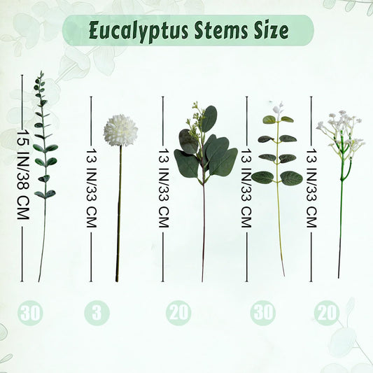 103 Pcs Mixed Artificial Eucalyptus Stems with Baby's Breath, 5 Kinds Faux Greenery Stems Bulk for Wedding DIY Bouquets, Realistic Silk Silver Dollar Eucalyptus Leaves for Vase, Home & Party Decor