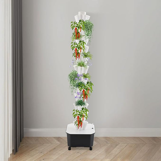 Hydroponics Growing System, 12 Layers 60 Plant Sites Indoor Hydroponic Tower with Water Pump, Vertical Garden Planter with Wheels, Hydroponic Germination Kit for Gardening Lover