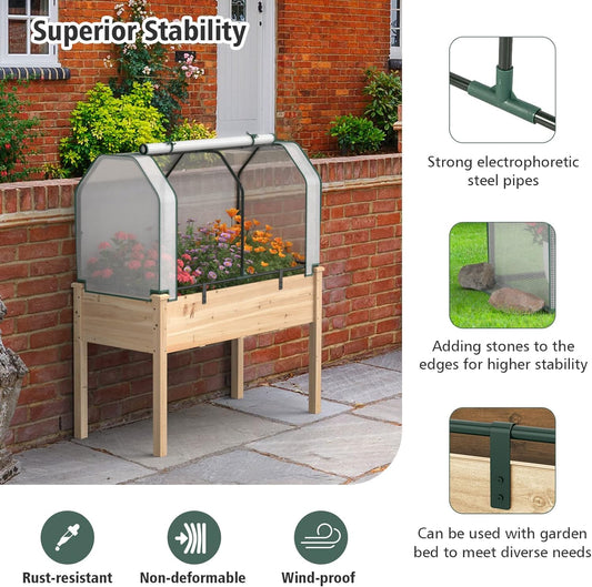 S AFSTAR Raised Garden Bed with Greenhouse Cover, Elevated Wooden Planter Box, 47”L x 24”W x 30”H, Outdoor Gardening Planting Bed for Vegetables Flowers & Herbs Grow Backyard Patio Lawn
