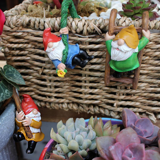 JARPSIRY Set of 3 Cute Climbing Gnome Figurines Flower Pot Hugger, Resin Hanging Gnomes Statue Outdoor Decor Fence Ornaments for Patio Lawn Garden Yard