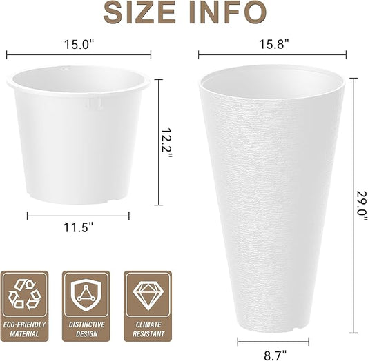 Kante Tall Round Planter Set of 2, 29 Inch Tall Decorative Planter Pots for Outdoor Indoor Garden Patio Front Porch (White)