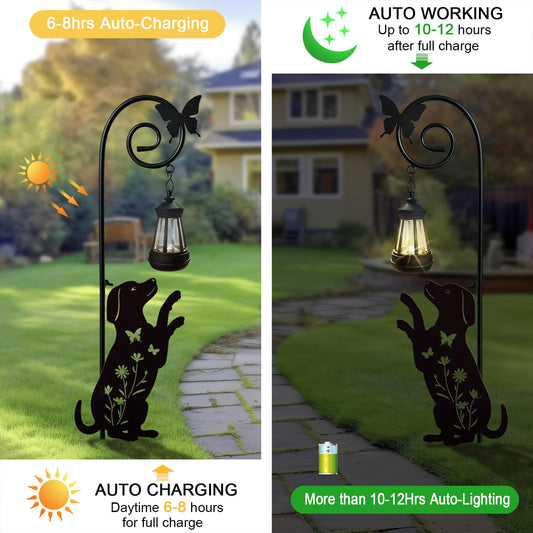 Dog Solar Lights Outdoor Garden Stake,Metal Beagle Ornament Statue Decor
