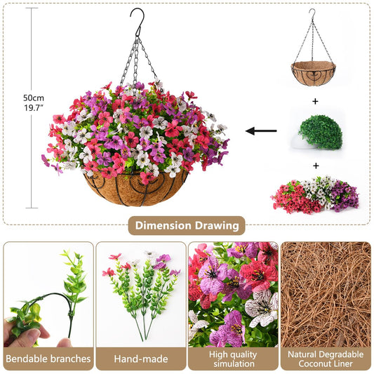 Artificial Hanging Flowers Basket for Outdoor, UV Resistant Plants Daisy