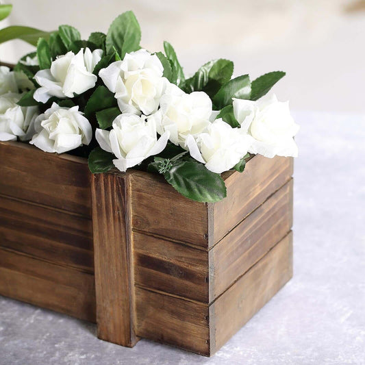 Efavormart 24"x6" Smoked Brown Rectangle Wood Planter Box with Plastic Liner, DIY Rustic Wooden Window Box for Wedding Table Centerpieces and Farmhouse Party Decor