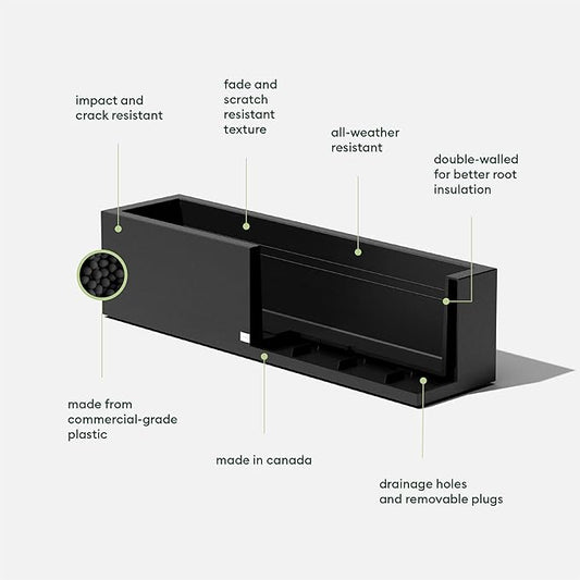 Veradek Block Series Window Box Planter - Rectangular Flower Pot for Indoor or Outdoor Window Sill/Balcony | All-Weather Use with Drainage Holes | Modern Décor for Succulents, Herbs, Small Plants