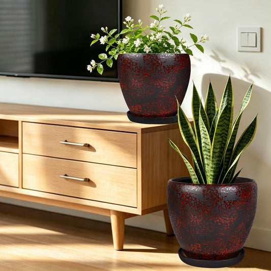 Ceramic Plant Pots With Saucer & Drainage Hole, 10 inch Indoor Flower Pots