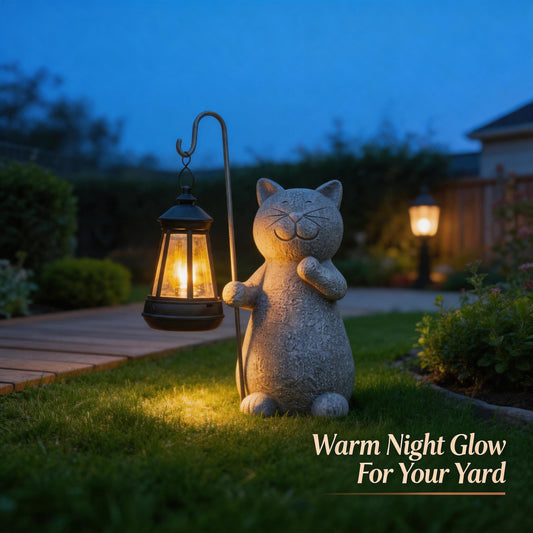 O-FarFarm Solar Cat Garden Statue - Outdoor Decoration Lights with Auto Night Sensor, Weatherproof Resin for Yard/Patio Decor, for Cat Lovers & Mothers Day Present
