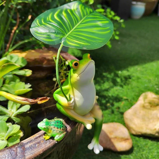 OwMell Umbrella Frog Statue for Garden, Green Frog Figurine, Outdoor Decor
