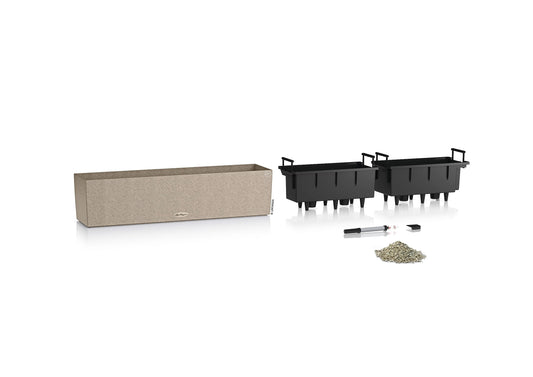Lechuza BALCONERA Stone 80 Sand Beige, Self-Watering Window Box (Railing Planter), H7.5 L31.1 W7.5 in