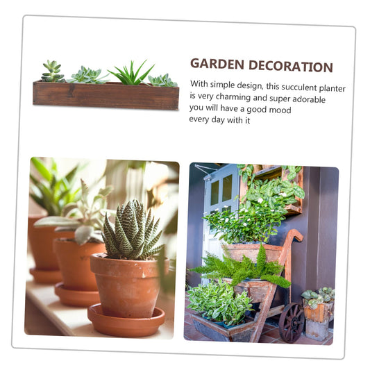 KONTONTY Carbonized Wood Succulent Planter Box for Indoor and Outdoor Use Rustic Window Sill Flower Pot for Balcony Gardening Wooden Container for Small Plants and Herbs
