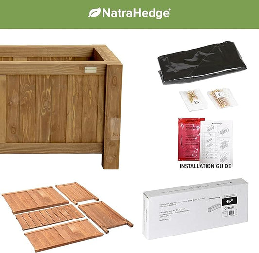 NatraHedge (44" Lx 15" W x 15" H (Brown) Hampton Classic Wooden Planter Box Indoor and Outdoor Rectangular Garden Planter Use for Patio, Yard, Greenhouse, Vegatable, Flowers, and Herb