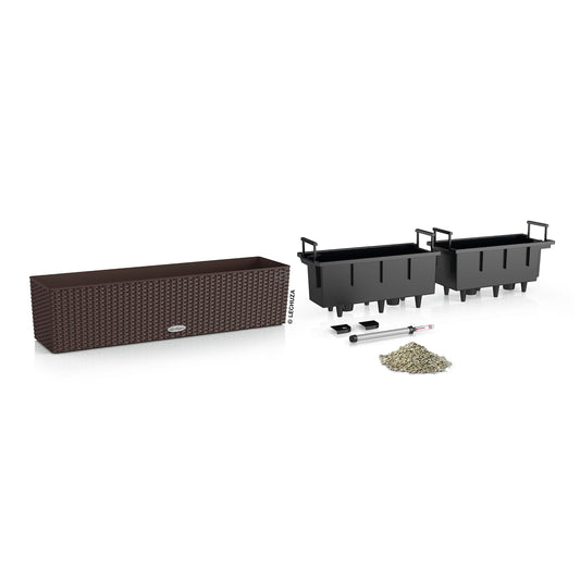 Lechuza BALCONERA Cottage 80 Mocha, Self-Watering Window Box (Railing Planter), H7.5 L31.5 W7.5 in