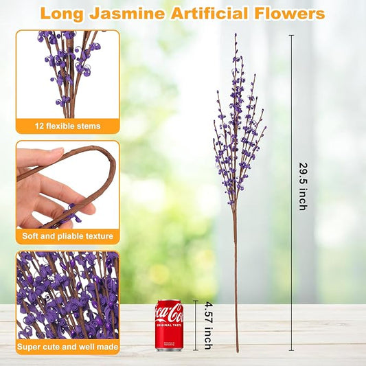 5 Pcs 29.5" Long Jasmine Artificial Flowers Fake Purple Flower Bouquet Branches Stem for Table Centerpieces DIY Floral Art Plant Home Office Wedding Dining Decoration (Deep Purple)