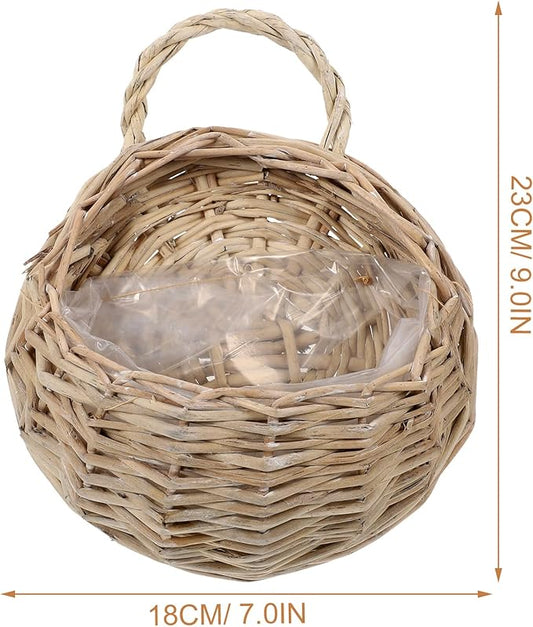 DOITOOL Rattan Basket Hanging 2pcs Rattan Hanging Planters - Round Plant Baskets Bonsai Flowerpot - Woven Flower Pots Flower Holders Containers for Garden Balcony (Dark Khaki)