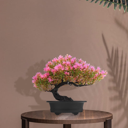 Hemoton Artificial Bonsai Tree Flame Pine Faux Plants Indoor Small Fake Plants Decor with Plastic Pots for Home Table Office Desk Bathroom Shelf Bedroom Room Christmas Party Decoration 12.59x9.44 Inch