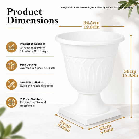 2Pcs 15.3" Tall Flower Pots Large Planters, Round Resin Urn Planter B-style
