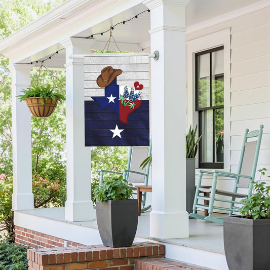 Dacawin Texas Bluebonnet Garden Flag Cowboy Hat Texas State Yard Flag Americana Western House Banner Polyester Double Sided for Outdoor Wall Yard Patio Window Porch Welcome Banners Gift 28 x 40 Inch