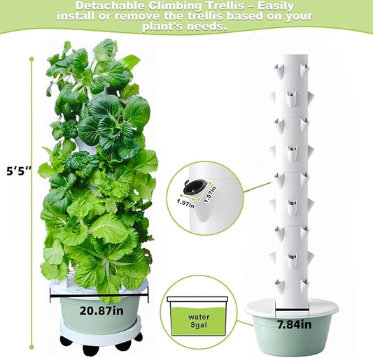 Vertical Hydroponic Growing System Kit, Indoor & Outdoor Hydroponic Tower, Herb Growing Garden with 36 Planting Sites, Automatic Timer Smart Hydroponic Gardening System